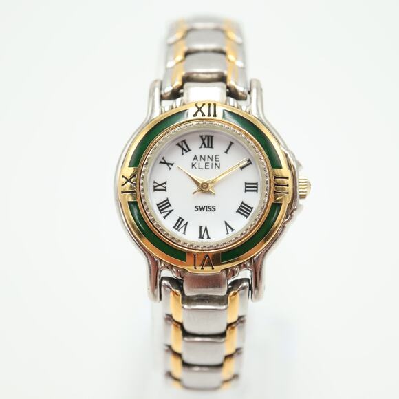 Anne Klein Swiss Womens Two Watch 27mm Green Gold Bezel St Steel w New Battery - Picture 5 of 14